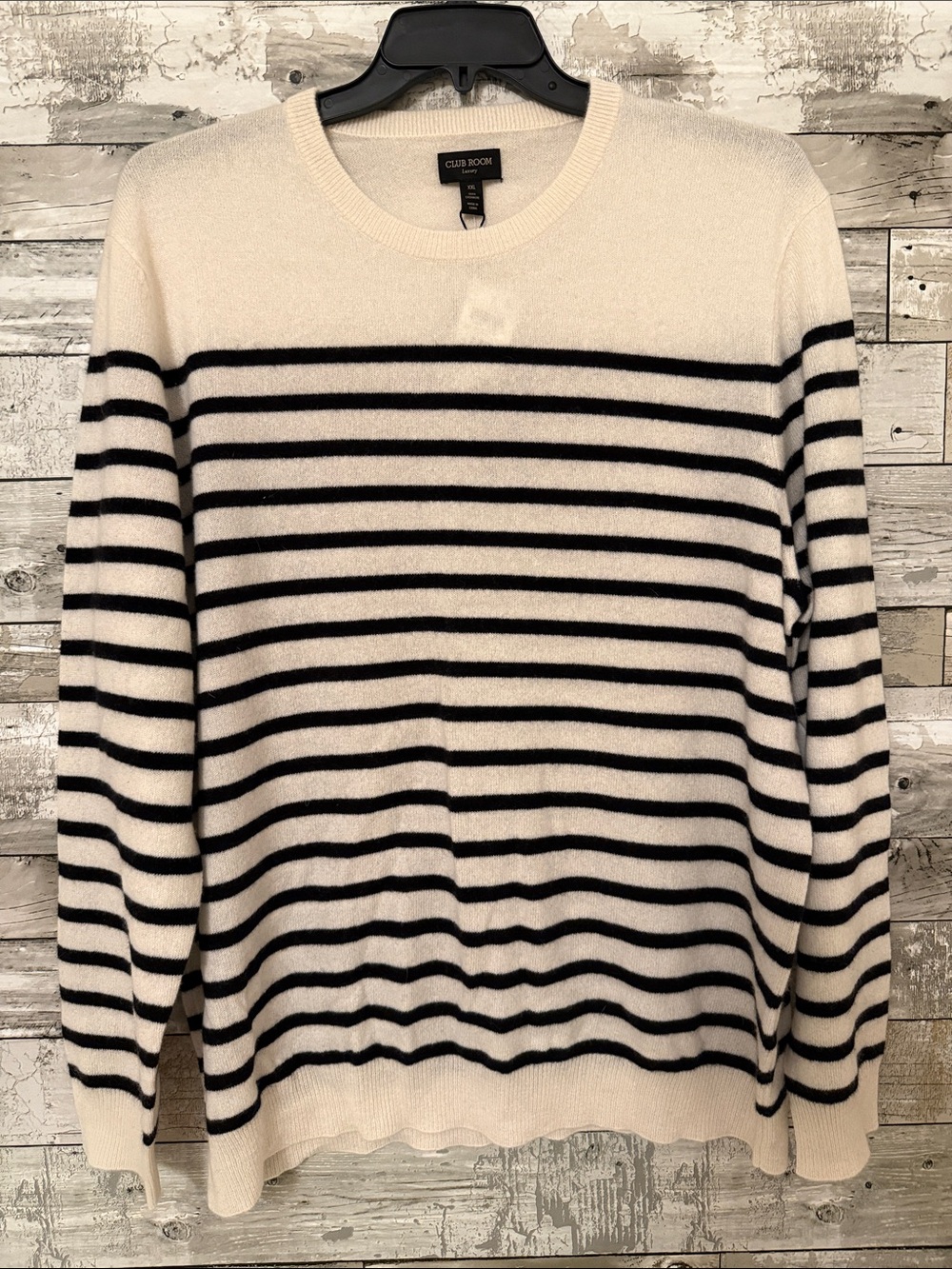 Club Room Black & Cream Striped Crewneck Pullover